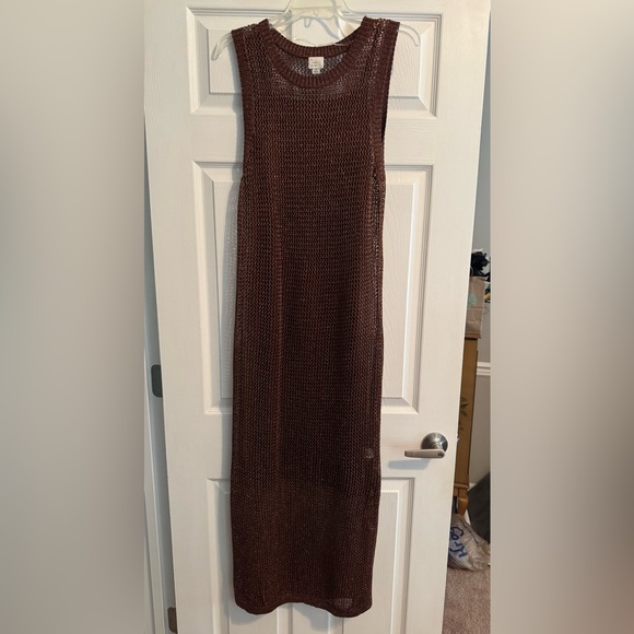 A New Day- Openwork Midi Tank Dress Brown/Gold - Picture 2 of 3